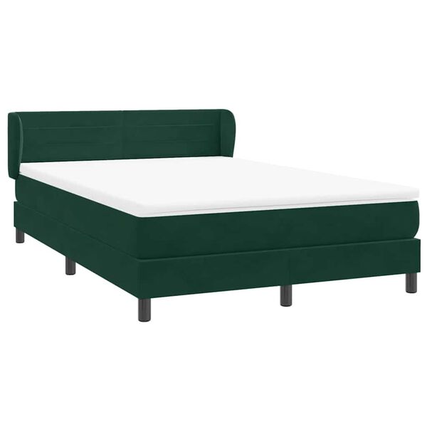 vidaXL Pat box spring cu saltea, verde &icirc;nchis, 160x220 cm, catifea