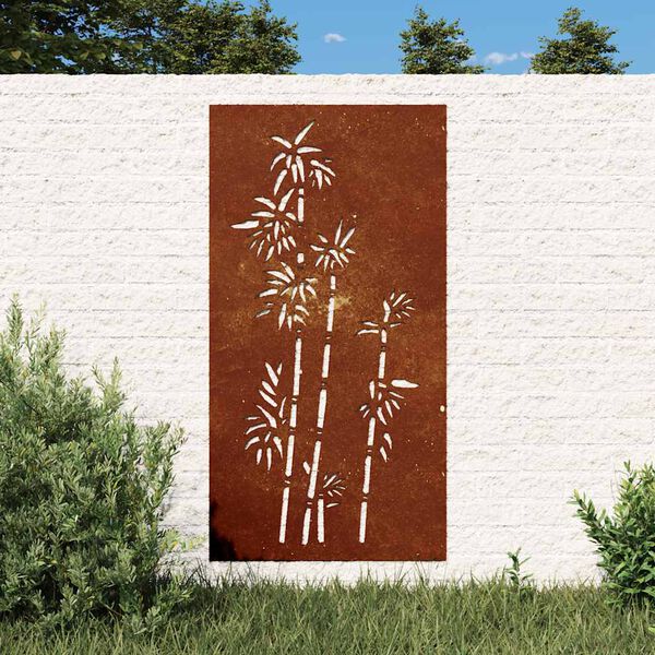 vidaXL Decorație perete de grădină 105x55 cm design bambus oțel Corten
