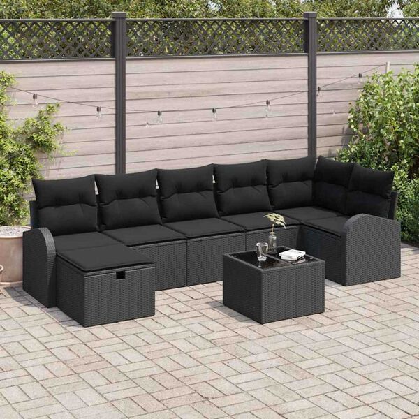 vidaXL Set de canapele pentru grădină cu pernă 8 pcs Negru Rattan poli