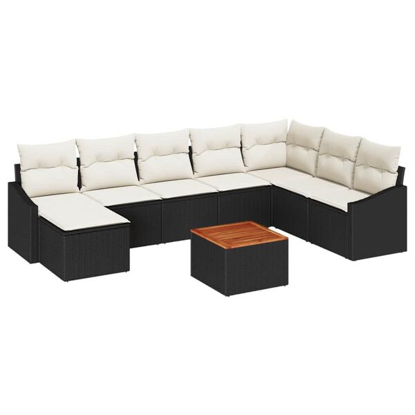 vidaXL Set de canapele pentru grădină cu pernă 9 pcs Negru Rattan poli