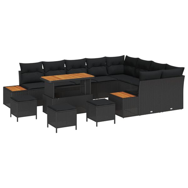vidaXL Set de canapele pentru grădină cu pernă Negru Rattan poli