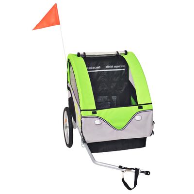 vidaXL Remorcă de bicicletă pentru copii, gri și verde, 30 kg