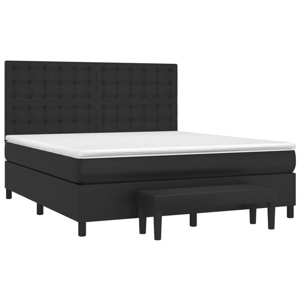vidaXL Pat box spring cu saltea, negru, 180x200 cm, piele ecologică