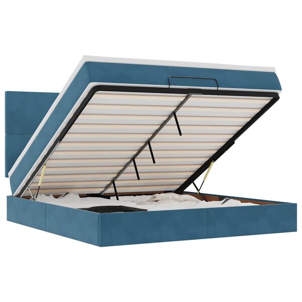 vidaXL Cadru pat otoman cu saltele Albastru &icirc;nchis 160x200cm catifea
