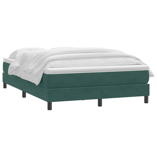 vidaXL Pat box spring cu saltea, verde &icirc;nchis, 160x210 cm, catifea