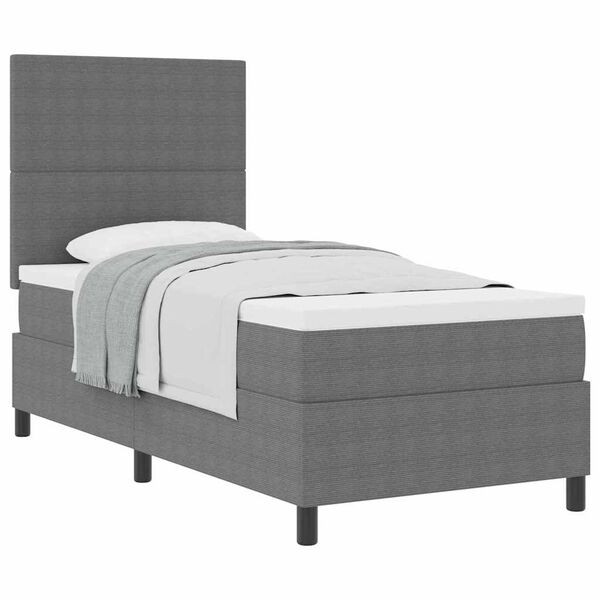 vidaXL Pat cu arcuri cu headboard Gri deschis și alb. 90 x 200 cm