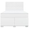 vidaXL Pat box spring cu saltea, alb, 160x200 cm, piele ecologică