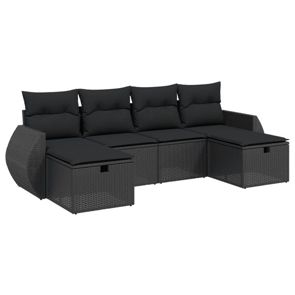 vidaXL Set mobilier de grădină cu perne, 6 piese, negru, poliratan