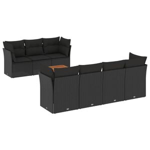 vidaXL Set mobilier de grădină cu perne, 8 piese, negru, poliratan