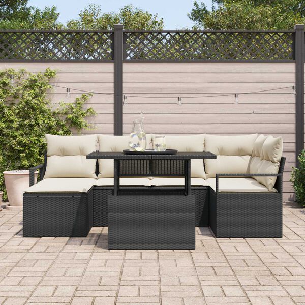 vidaXL Set de canapele pentru grădină 7 pcs Negru Rattan poli