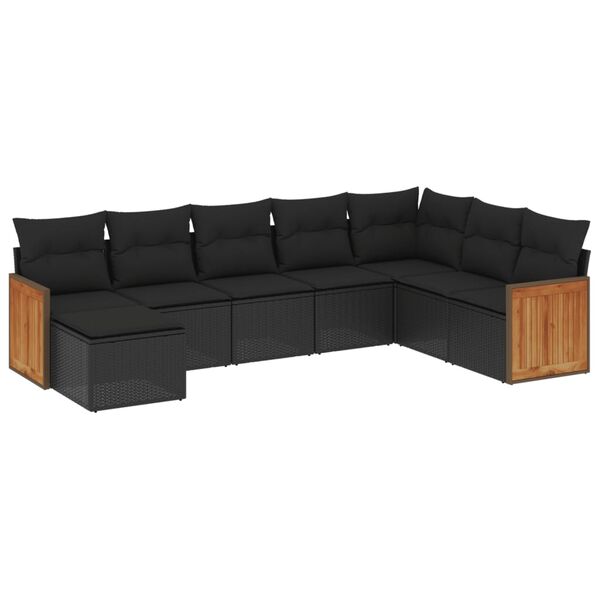 vidaXL Set mobilier de grădină cu perne, 8 piese, negru, poliratan