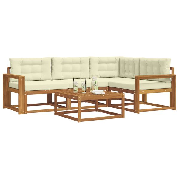 vidaXL Set de canapele de exterior cu pernă 5 pcs Natural și Crem