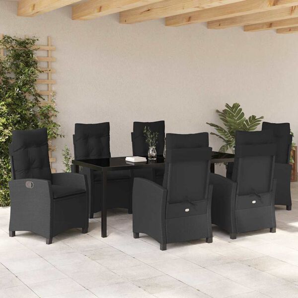 vidaXL Set de masă pentru grădină cu pernă 7 pcs Negru poliratan