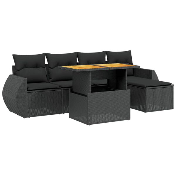vidaXL Set mobilier de grădină cu perne, 6 piese, negru, poliratan