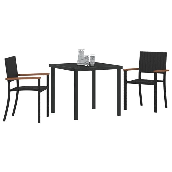 vidaXL Set de masă pentru grădină 3 pcs Negru Rattan poli