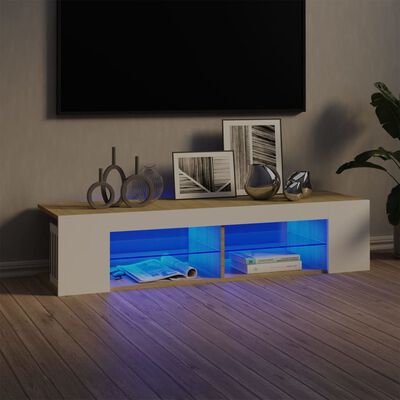 vidaXL Comodă TV cu lumini LED, alb și stejar Sonoma, 135x39x30 cm