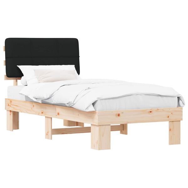 vidaXL Cadru de pat cu tăblie tapițată cu headboard Negru 90 x 200 cm