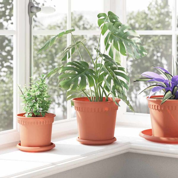 vidaXL Ghiveci rotund pentru flori 24 pcs Roșu cărămidă &Oslash; 19 x 16 cm