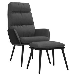 vidaXL Scaun relaxare cu taburet, gri &icirc;nchis, textil/piele ecologică