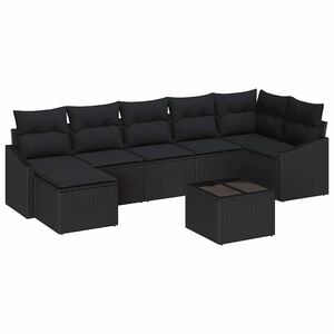 vidaXL Set de canapele pentru grădină cu pernă 8 pcs Negru poliratan