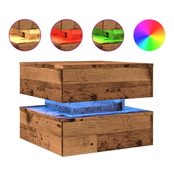 vidaXL Măsuță de cafea cu lumini LED, lemn vechi, 50x50x40 cm