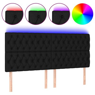 vidaXL Tăblie de pat cu LED, negru, 180x7x118/128 cm, textil