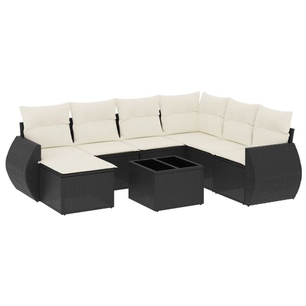 vidaXL Set mobilier de grădină cu perne, 8 piese, negru, poliratan