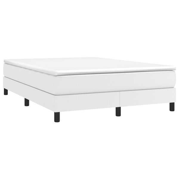 vidaXL Pat box spring cu saltea, alb, 140x200 cm, piele ecologică