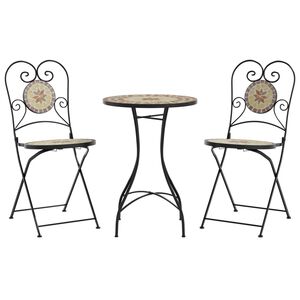 vidaXL Set de bistro cu mozaic, cărămiziu și alb, fier și ceramică