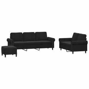 vidaXL Set de canapele cu perne, 3 piese, negru, catifea