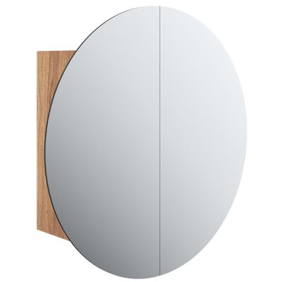 vidaXL Dulap de baie cu oglindă rotundă și LED, stejar, 40x40x17,5 cm