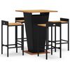 vidaXL Set bar pentru grădină, 5 piese, negru, poliratan/lemn acacia