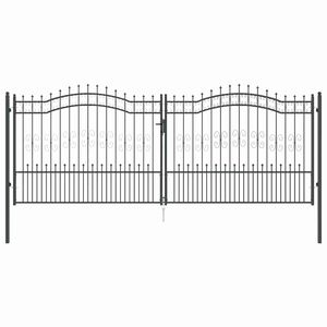 vidaXL Poartă din Gard cu V&acirc;rf de Lancă KAMPEN 404 x 150 cm Oțel Gri