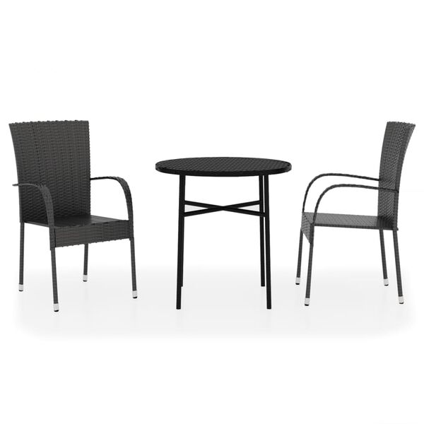 vidaXL Set mobilier de grădină, 3 piese, negru, poliratan