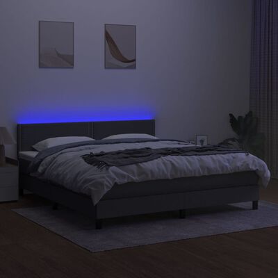 vidaXL Pat cu arcuri, saltea și LED, gri închis, 180x200 cm, textil
