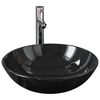 vidaXL Chiuvetă baie, robinet&scurgere tip push, negru, sticlă călită