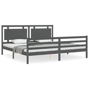 vidaXL Cadru pat cu tăblie 200x200 cm, gri, lemn masiv