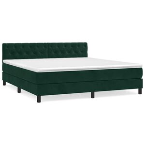 vidaXL Pat box spring cu saltea, verde &icirc;nchis, 160x200 cm, catifea