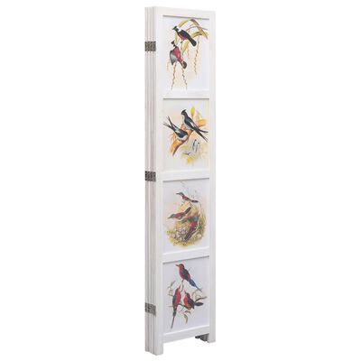 vidaXL Paravan de cameră cu 4 panouri, alb, 140 x 165 cm, păsări