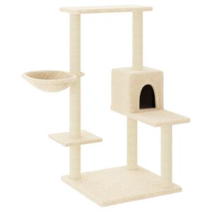 vidaXL Ansamblu de pisici cu st&acirc;lpi din funie de sisal, crem, 95 cm