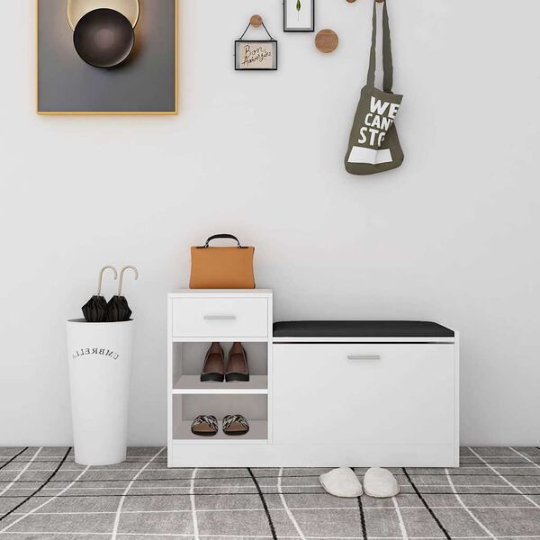 vidaXL Banchetă pantofar, alb, 94,5x31x57 cm, lemn prelucrat