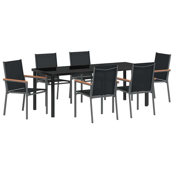 vidaXL Set de masă pentru grădină 7 pcs Negru Oțel acoperit cu pulbere