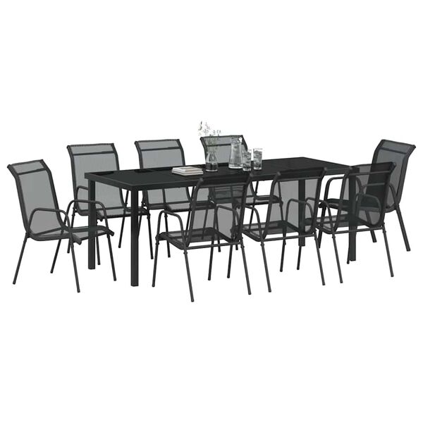 vidaXL Set de masă pentru grădină 9 pcs Negru