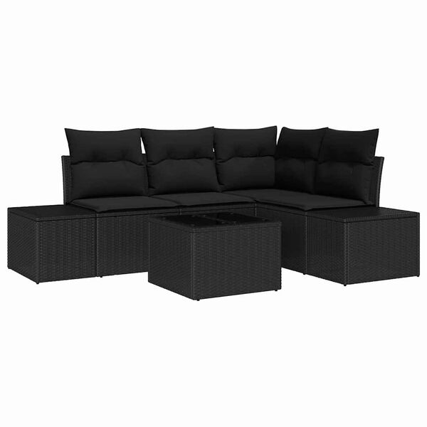 vidaXL Set de canapele pentru grădină 5 pcs Negru poliratan