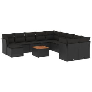 vidaXL Set canapele de grădină, 12 piese, cu perne, negru, poliratan