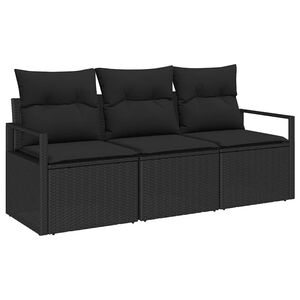 vidaXL Set de canapea 3 buc. Negru poliratan