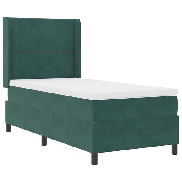 vidaXL Pat cu arcuri cu headboard Verde &icirc;nchis 90 x 200 cm Catifea