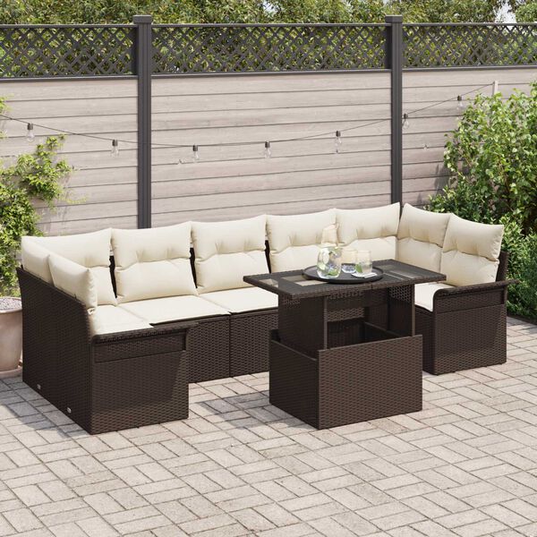 vidaXL Set de canapele pentru grădină cu pernă 8 pcs Maro Rattan poli