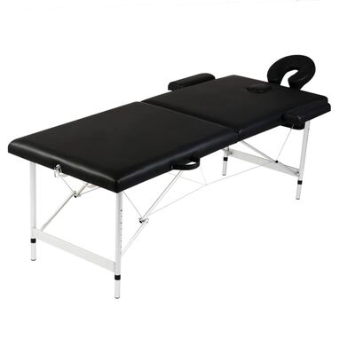 vidaXL Masă de masaj pliabilă, 2 zone, negru, cadru din aluminiu