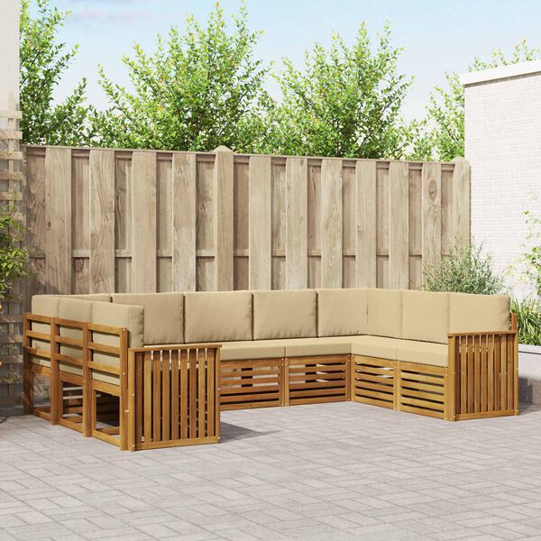 vidaXL Set canapea sectională cu pernă 9 pcs Natural și Bej